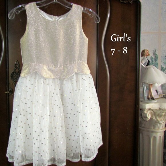 CAT & JACK Other - GIRL'S WHITE & GOLD DRESS, 7/8, CAT & JACK CHRISTMAS SPECIAL OCCASION WEDDING